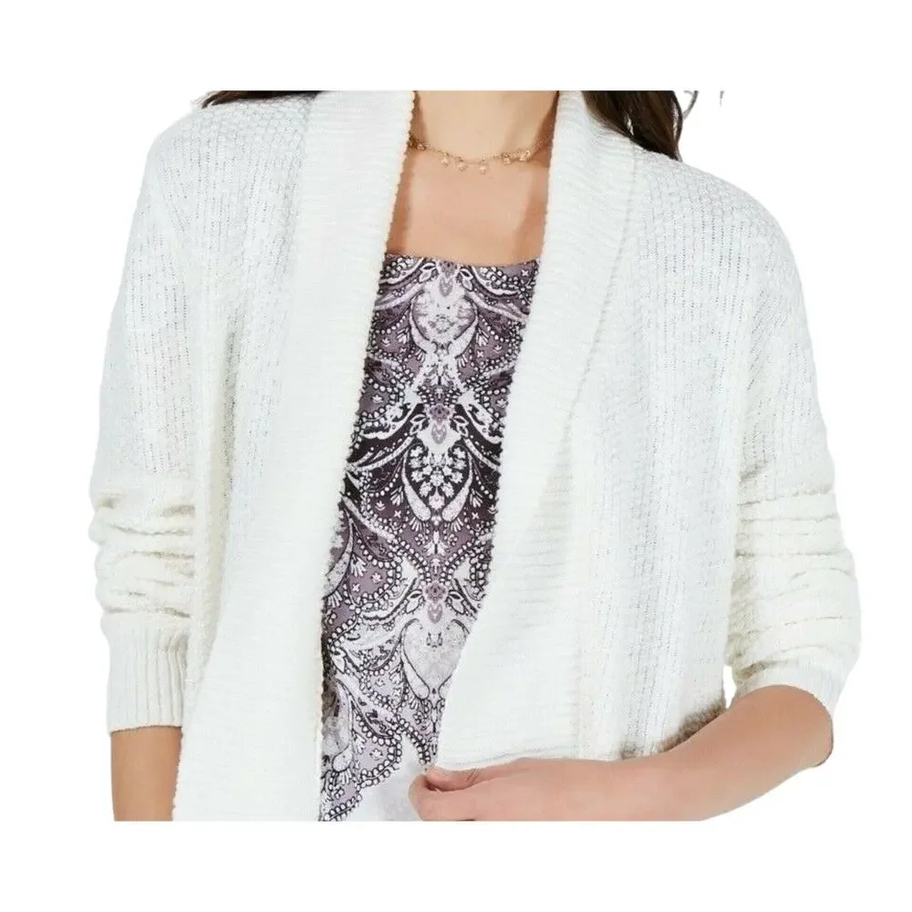 Style & Co Women's Shawl-Lapel Open-Front Cardigan Winter White Size Small - $69
